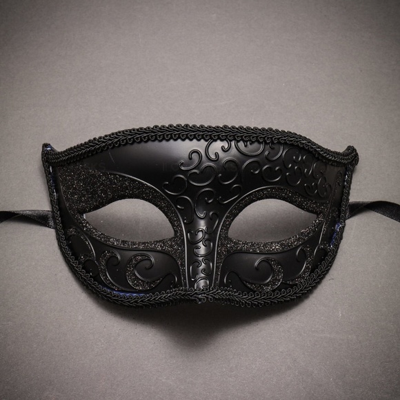 Classic Glitter Venetian Masquerade Mask- Black - Picture 1 of 4